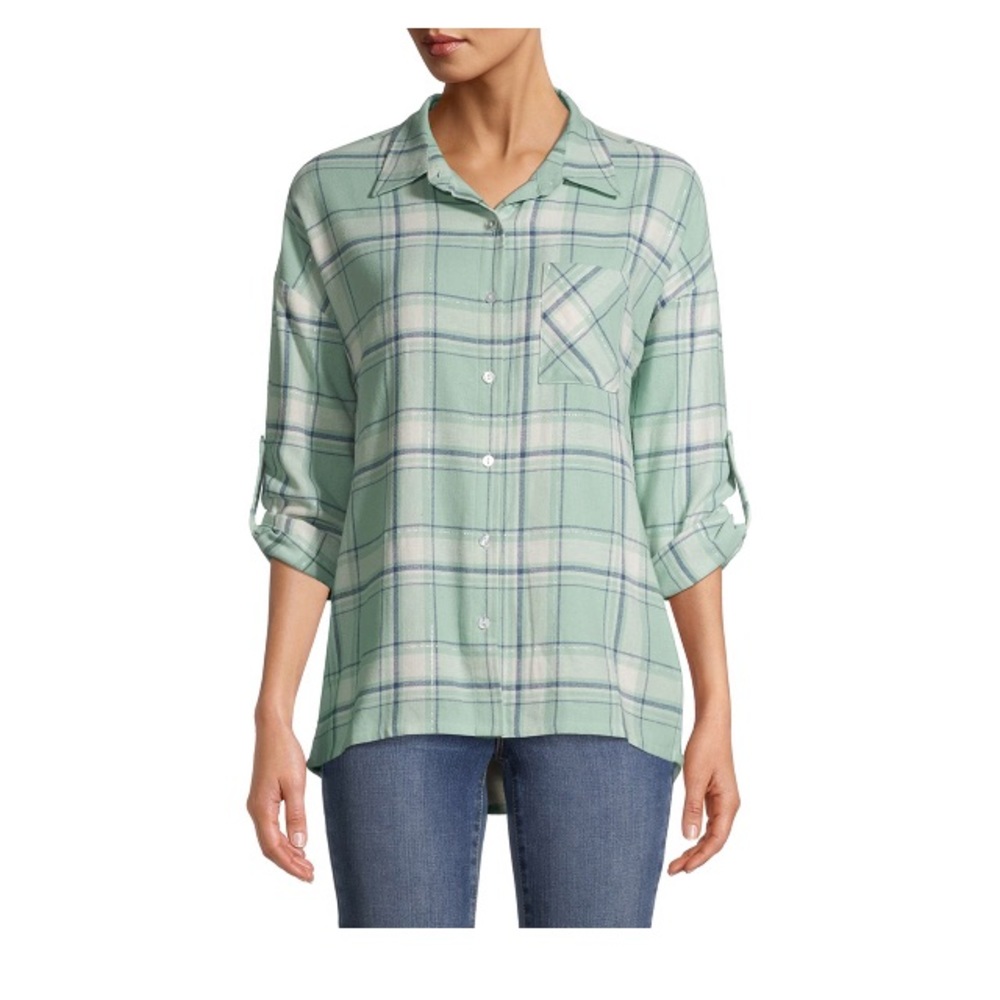 No Boundaries Juniors' Sherpa Lined Flannel Top